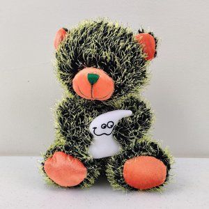 Kellytoy 2015 Halloween Seated Teddy Bear Plush Black Green Holding Ghost